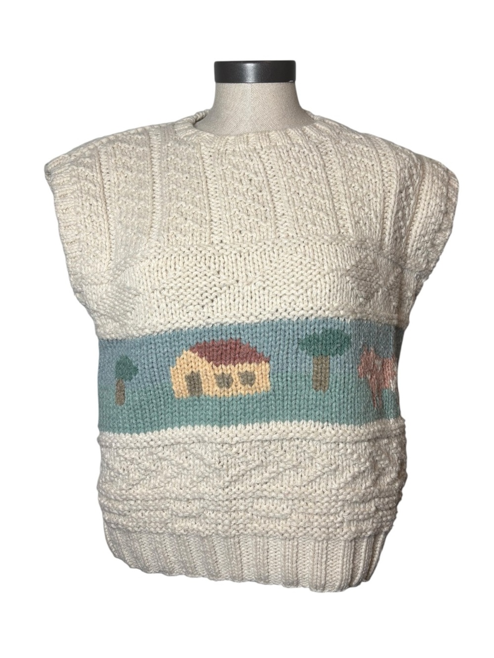 Russ Petites Large Cottagecore Farm Scene Knit Sweater Vest Wool Blend